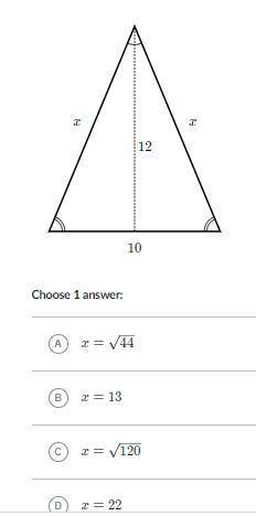 Please help it's 
Use Pythagorean theorem to find isosceles triangle side lengths