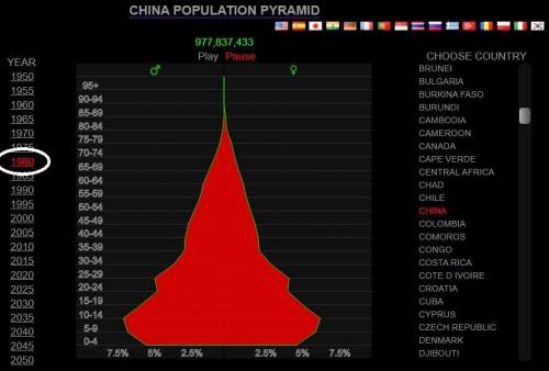 Now take a look at the population pyramid for China. Select the year 1980. Compare this pyramid to
