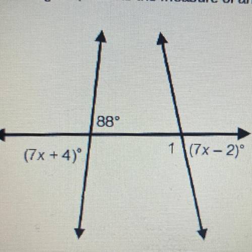 In this diagram, what is the measure of angle 1 to the nearest degree?

a. 83
b. 92
c. 94
d. 98