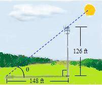 A tower that is 126 feet tall casts a shadow 148 feet long. Find the angle of elevation of the sun
