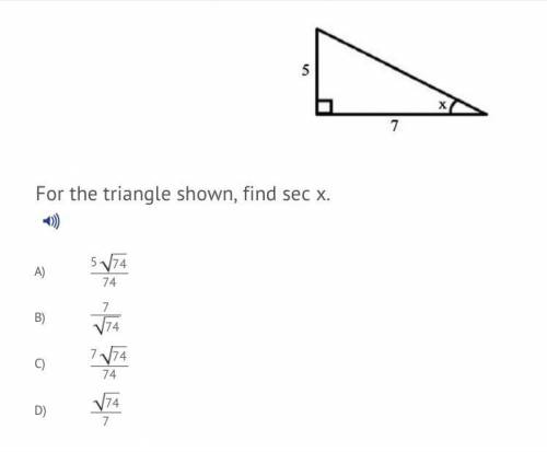 For the triangle shown, find sec x