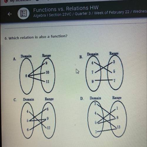 Which relation is also a function 
A
B
C
D