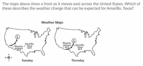 The maps above show a front as it moves east across the United States. Which of these describes the