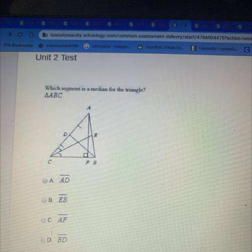Which segment is a median for the triangle abc