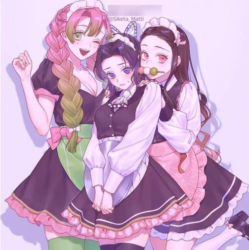 Free points !!

also please enjoy this picture of mitsuri ,, shinobu ,, and nezuko in maid outfits
