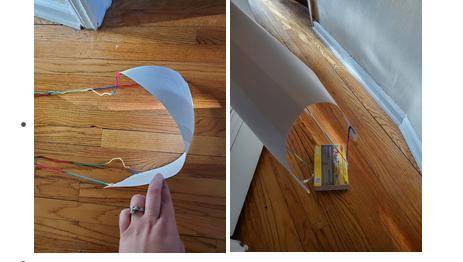 Evaluate the parachute design in the pictures above. (box with paper parachute)

Write a possible