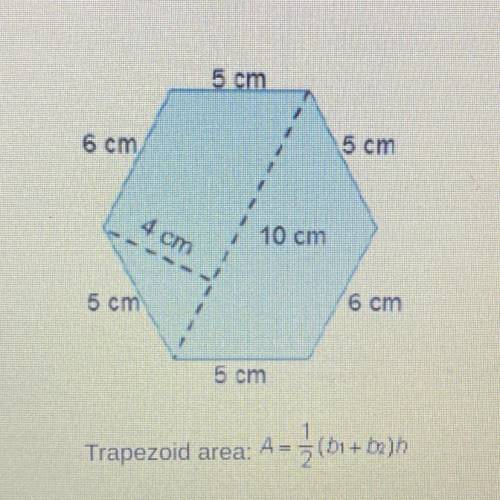 A composite figure is divided into two congruent trapezoids, each with a height of 4 cm.

What is
