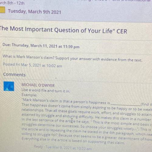 “ The most important question of your life “ CER , please just a short paragraph and i’ll give poin