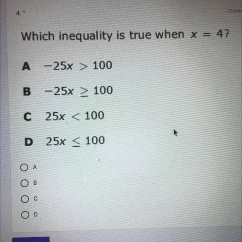 Which inequality is true when x=4?