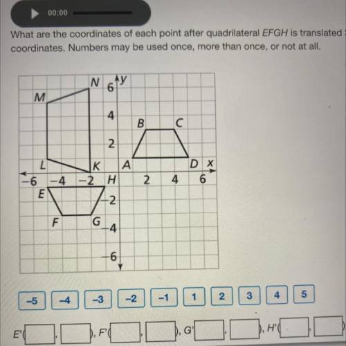 What are the coordinates of each point after quadrilateral EFGH is translated 3 units right and 2 u