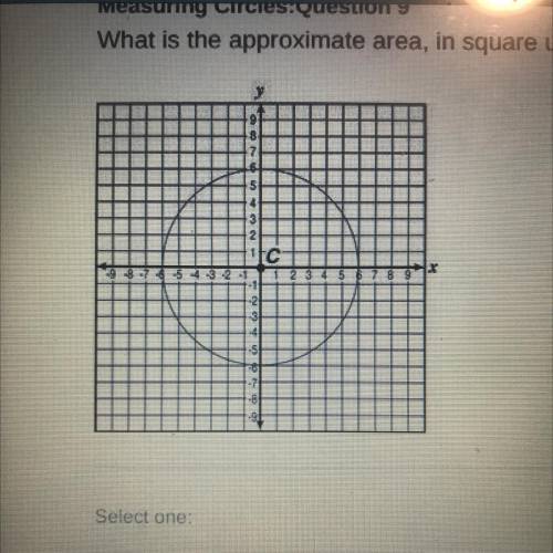 What is the approximate area, in square units, or circle C

A: 113
B: 452
C: 38
D:19