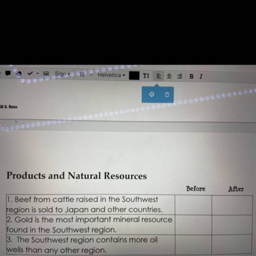 Products and Natural Resources

Before
After
1. Beef from cattle raised in the Southwest
region is