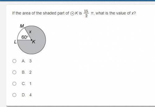 If the area of the shaded part of ⊙K is 15/2 π, what is the value of x?