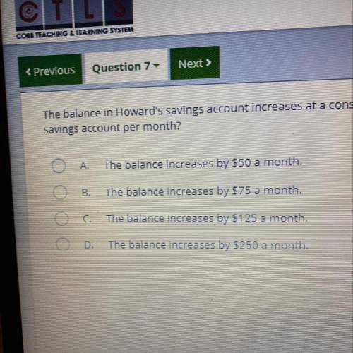 The balance in Howard's savings account increases at a constant rate. The balance 4 months after Ho