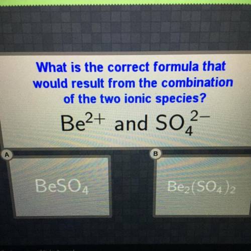 What is the correct formula that

would result from the combination
of the two ionic species?
Be2+