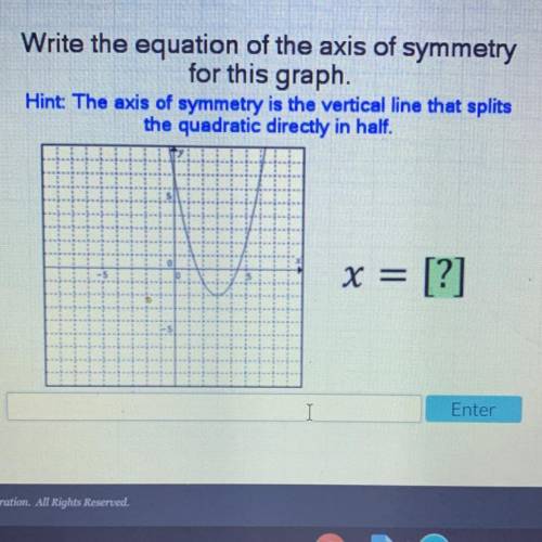 Write the equation of the axis of symmetry

for this graph.
Hint: The axis of symmetry is the vert