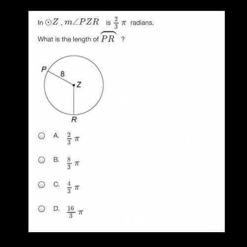 What is the length of PR ?
A.23π
B.83π
C.43π
D.163π