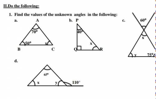 Find the values of unknown angles in the following ​