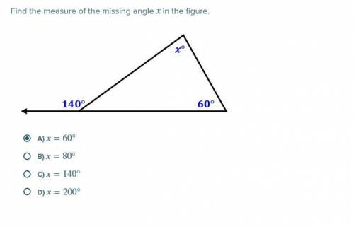 [Help asap, will mark brainliest] Find the measure of the missing angle x in the figure.