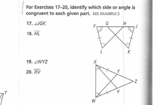 Identify which side or angle is congruent to each part given