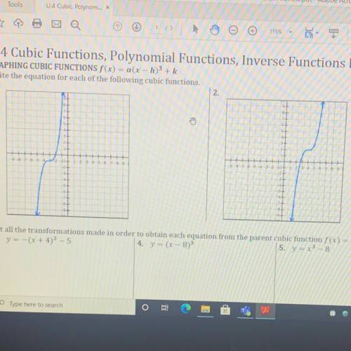 Writing equations for each of the following cubic functions.