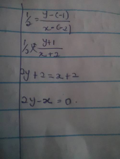 Find the equation of a line that passes through the point (-2, -1) and is

perpendicular to the lin
