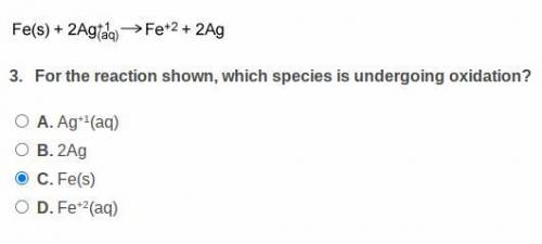 Fe(s)+2Ag+(aq)→Fe2+(aq)+2Ag For the reason shown which species is undergoing oxidation?

This is l