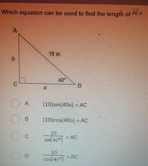 Helpppp!!! Which equation can be used to find the length -of AC?​