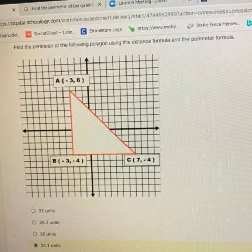 Find the perimeter of the following polygon using the distance formula and the perimeter formula.