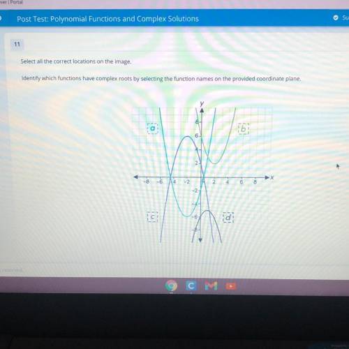 Identify which functions have complex roots by selecting the function names on the provided coordin