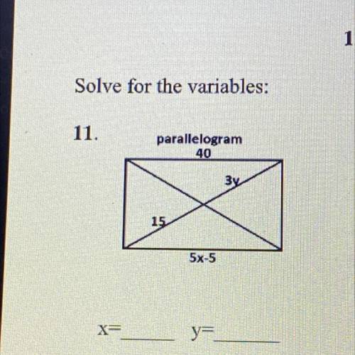 Solve for the variable 
x=__ y=__