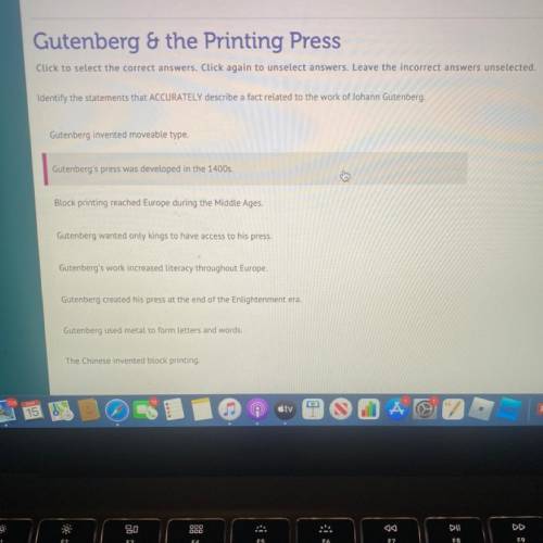 Gutenberg & the Printing Press

Click to select the correct answers. Click again to unselect a