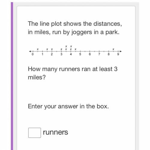 The line plot shows the distances, in miles, run by joggers in a park.

How many runners ran at le