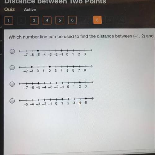 Which number line can be used to find the distance between (-1, 2) and (-5, 2)?

-7 6 5 4 3 2 1
+