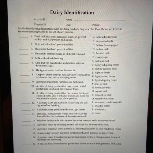 Dairy identification answers? Someone help please!