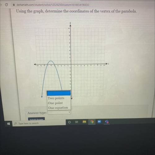 Using the graph, determine the coordinates of the vertex of the parabola.