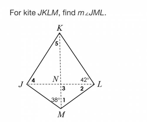 For kite JKLM, find m∠JML.