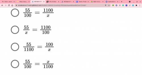 55% of what number is 1100? Which of the following proportions could be used to solve this problem?