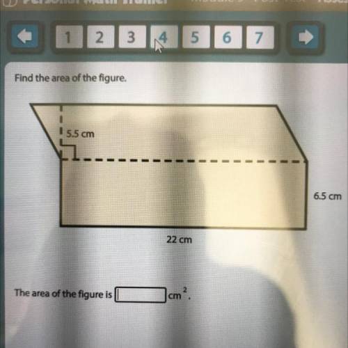 Find the area of the figure.
5.5 cm
6.5 cm
22 cm
The area of the figure is