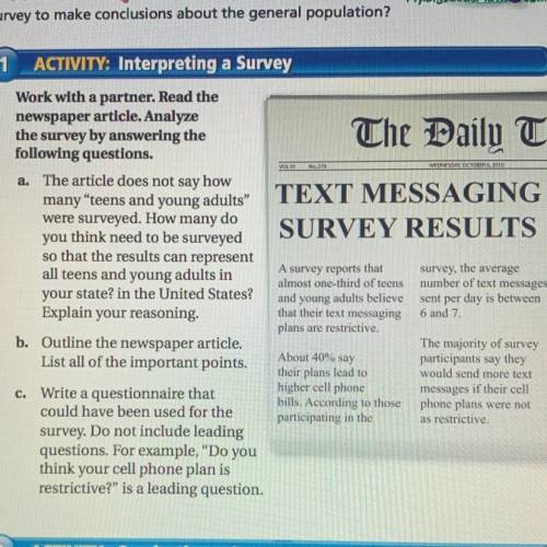 Read the newspaper article. Analyze the survey by answering the following questions