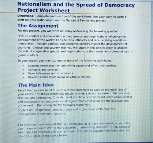 Nationalism and the spread of democracy project worksheet​