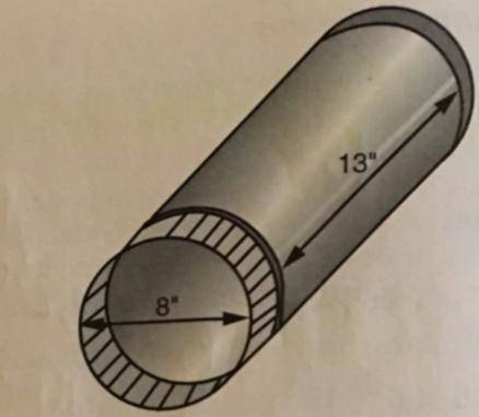 Use the figure to calculate the volume of a section of round sheet metal pipe. The volume of the se