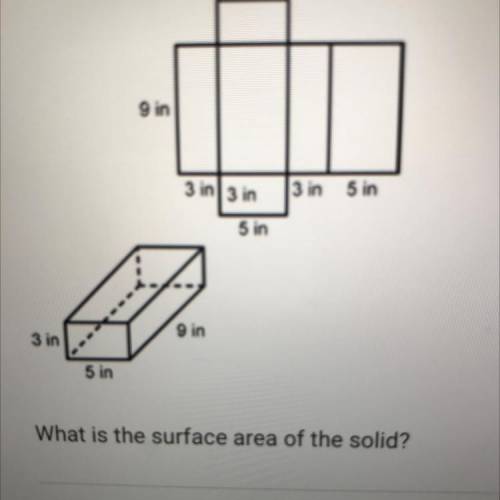 What is the surface area of the solid?

A. 87 square inches
B. 144 square inches
c. 174 square inc