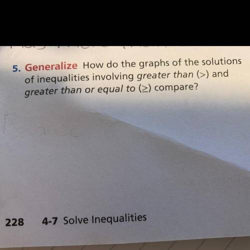 5. Generalize How do the graphs of the solutions

of inequalities involving greater than (>) an