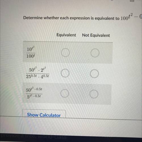 Determine whether each expression is equivalent to 100t^2-0.5t