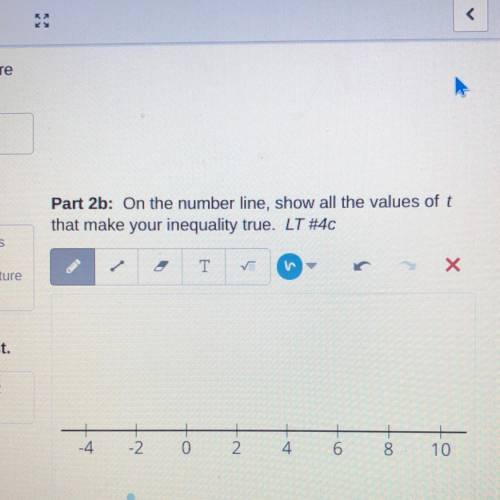 4b

Part 2: On the number line, show all the values of t
that make your inequality true. LT #40
Pl
