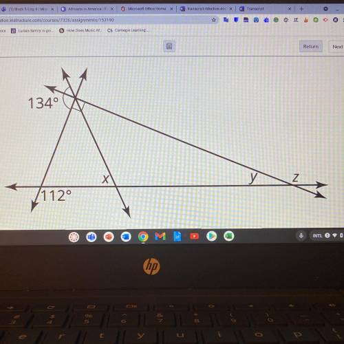 Determine the measure of each angle: x, y, and z 
PLEASE HELP!