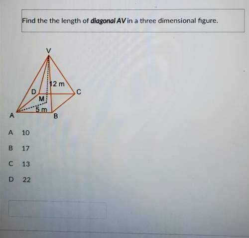 Find the length of diagonal AV in a three-dimensional figure.​