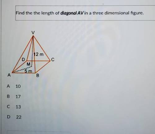 Find the length of diagonal AV in a three dimensional figure.​