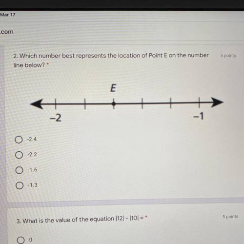 Which number best represents the location of point E on the number line below?